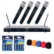 VocoPro VHF-4000-2 Professional Quad VHF Wireless Microphone System with WS-5 Microphone Windscreen Set and (2) AA LR6 Alkaline Battery (4-Pack)
