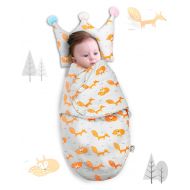 Vodico Baby Swaddle Wrap, Swaddle Blankets for Newborn Boys and Girls, Adjustable Zipper Infant Cotton Swaddle Wraps with Velcro Fastener Straps & Cute Baby Pillow | 0-3 Month (Animal)