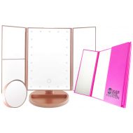 Vogue Fox Fashion Vanity Mirror with Lights (Rose Gold) - Perfect Bathroom Makeup Mirror with 3 types of Magnifying Mirror (3x, 2x, 10x) and Bonus Mini Hand Held Compact LED Lighte