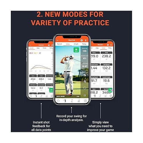  Portable Golf Launch Monitor and Swing Analyzer with Real-Time Shot Data Tracking - Ideal Golf Swing Trainer/Training Equipment for Indoor or Outdoor Use, 12-Hr Battery Life