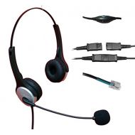Voistek Corded Binaural Call Center Telephone RJ Headset Noise Cancelling Headphone with Mic and Quick Disconnect for Avaya Nortel Polycom Nec GE Office Landline IP Phones Deskphon