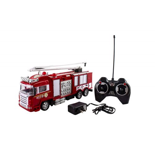  Vokodo RC Fire Truck Rescue Engine Remote Control Large Kids Toy Fully Functional With Extendable Ladder Music and Flashing Lights Rechargeable Battery Perfect Firetruck Toys for Children