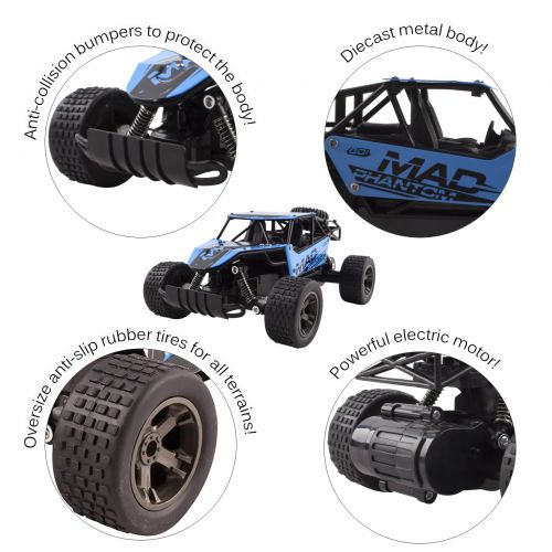  Vokodo RC Truck 2.4 GHz Mad Turbo King Cheetah Diecast Body Remote Control Buggy Car 1:18 Scale RTR With Working Off-Road Suspension High Speed Radio Control Hobby Truggy Rechargeable Bat