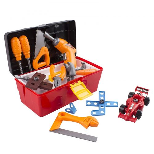  Vokodo 44 Piece Toy Tool Set With Construction Kit Accessories Portable Realistic Tools Box Including Electric Drill Hammer Wrench Screwdriver F1 Car Perfect For Boys Children’s Education