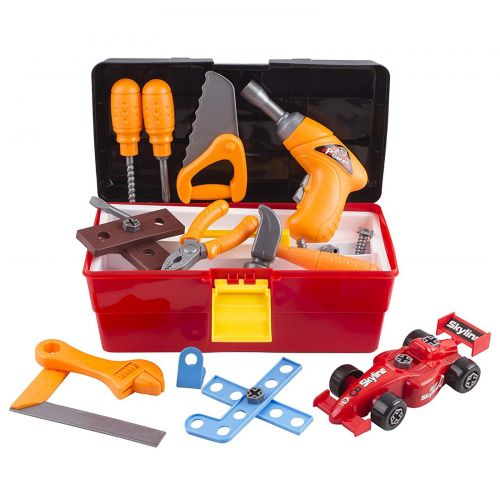  Vokodo 44 Piece Toy Tool Set With Construction Kit Accessories Portable Realistic Tools Box Including Electric Drill Hammer Wrench Screwdriver F1 Car Perfect For Boys Children’s Education