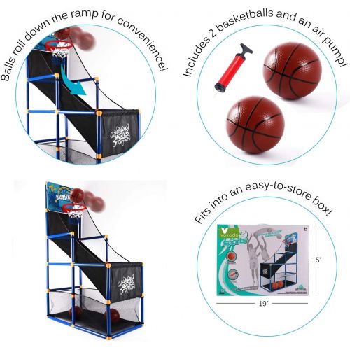  Vokodo Kids Home Basketball Court Shooting Game Includes 2 Balls Air Pump And Slide Ramp Great For Indoor Arcade Practice Improves Scoring Accuracy Sports Toys Active Play Gift For