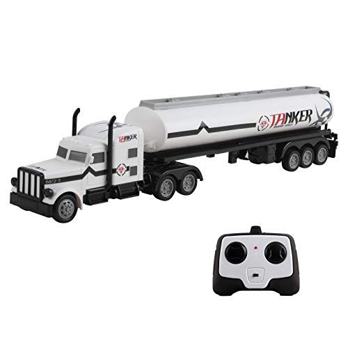  Vokodo RC Semi Truck And Trailer 18 Inch 2.4Ghz Fast Speed 1:16 Scale Electric Fuel Oil Hauler Rechargeable Battery Included Remote Control Kids Big Rig Toy Tanker Car Great Gift F