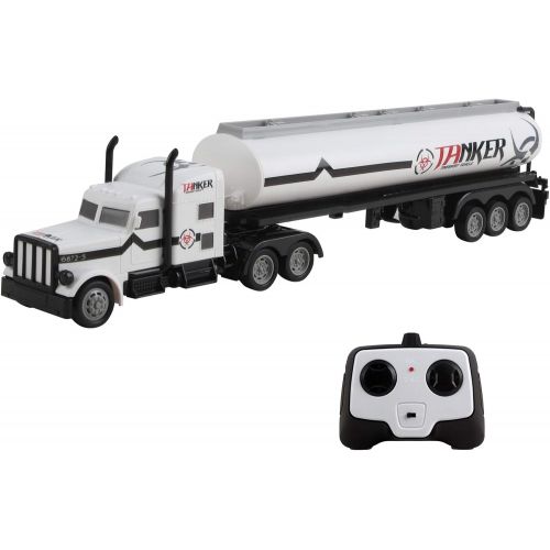  Vokodo RC Semi Truck And Trailer 18 Inch 2.4Ghz Fast Speed 1:16 Scale Electric Fuel Oil Hauler Rechargeable Battery Included Remote Control Kids Big Rig Toy Tanker Car Great Gift F