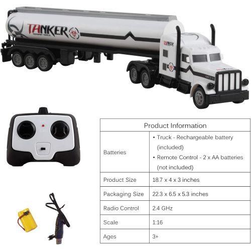  Vokodo RC Semi Truck And Trailer 18 Inch 2.4Ghz Fast Speed 1:16 Scale Electric Fuel Oil Hauler Rechargeable Battery Included Remote Control Kids Big Rig Toy Tanker Car Great Gift F