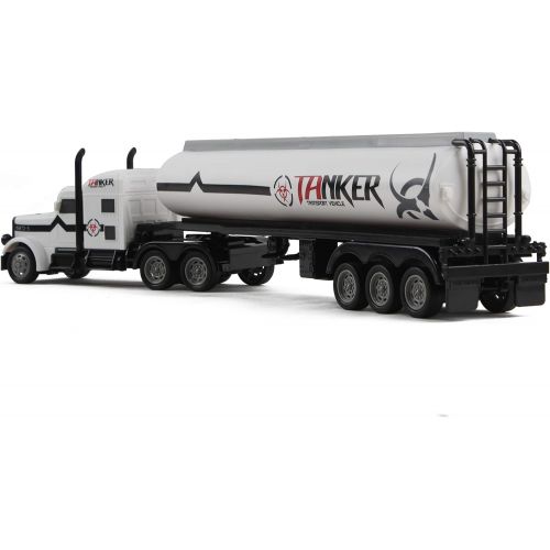  Vokodo RC Semi Truck And Trailer 18 Inch 2.4Ghz Fast Speed 1:16 Scale Electric Fuel Oil Hauler Rechargeable Battery Included Remote Control Kids Big Rig Toy Tanker Car Great Gift F