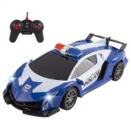 Vokodo Police RC Car Toy Super Exotic Large Remote Control Sports Car with Working Headlights, Police Lights, Race Car Toy (Blue)