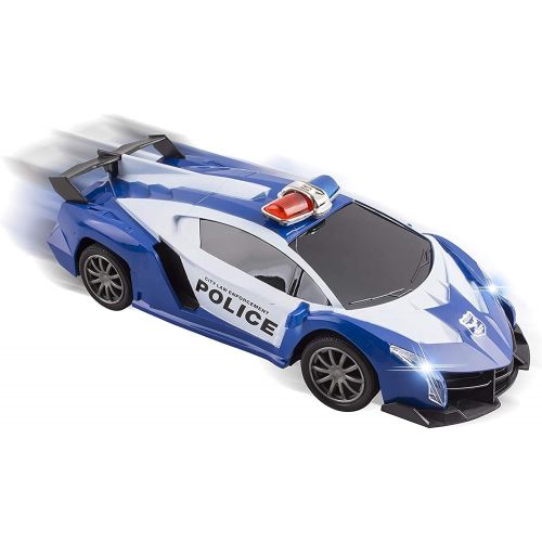  Vokodo Police RC Car Toy Super Exotic Large Remote Control Sports Car with Working Headlights, Police Lights, Race Car Toy (Blue)