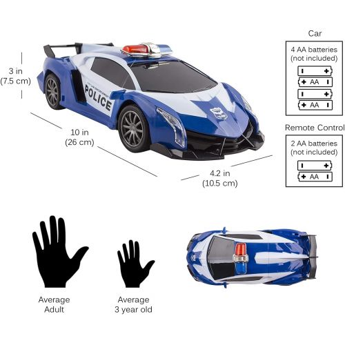  Vokodo Police RC Car Toy Super Exotic Large Remote Control Sports Car with Working Headlights, Police Lights, Race Car Toy (Blue)