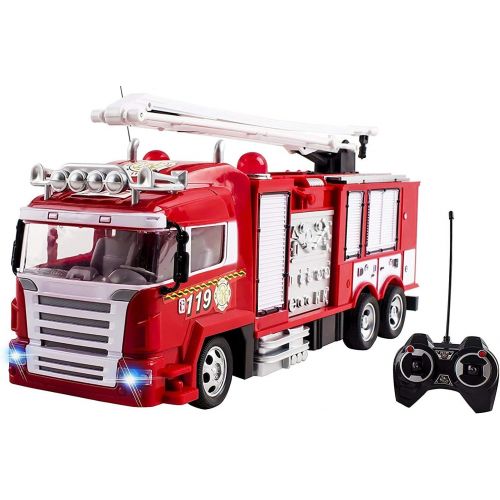  MTT RC Fire Truck Rescue Engine Radio Remote Control w Music and Flashing Lights Rechargeable Battery