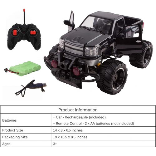  Vokodo Big Wheel Beast RC Monster Truck Remote Control Doors Opening Car Light Up Headlights Ready to Run INCLUDES RECHARGEABLE BATTERY 1:14 Size Off-Road Toy (Black)