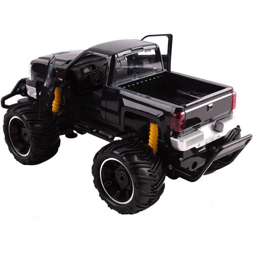  Vokodo Big Wheel Beast RC Monster Truck Remote Control Doors Opening Car Light Up Headlights Ready to Run INCLUDES RECHARGEABLE BATTERY 1:14 Size Off-Road Toy (Black)