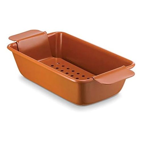  [아마존베스트]Volar Non-Stick Meatloaf Pan 2-Piece Healthy Meatloaf Set Copper Coating With Removable Tray Drains