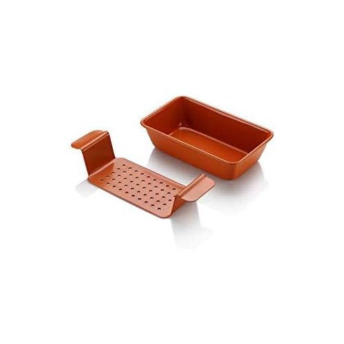  [아마존베스트]Volar Non-Stick Meatloaf Pan 2-Piece Healthy Meatloaf Set Copper Coating With Removable Tray Drains