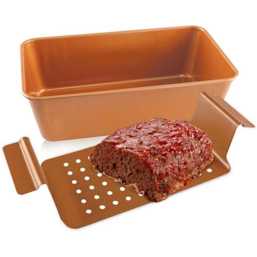  [아마존베스트]Volar Non-Stick Meatloaf Pan 2-Piece Healthy Meatloaf Set Copper Coating With Removable Tray Drains