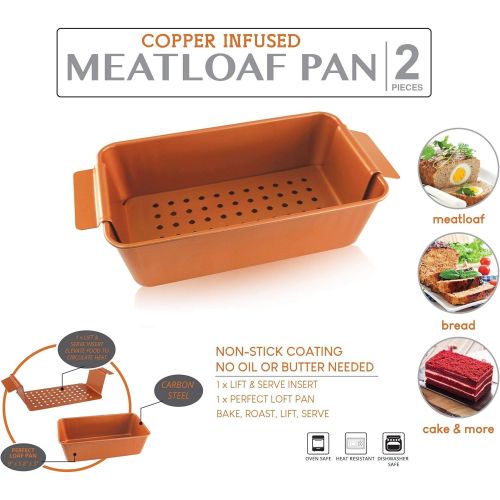  [아마존베스트]Volar Non-Stick Meatloaf Pan 2-Piece Healthy Meatloaf Set Copper Coating With Removable Tray Drains