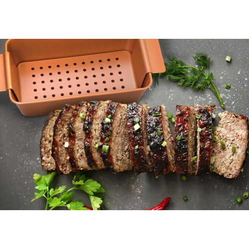  [아마존베스트]Volar Non-Stick Meatloaf Pan 2-Piece Healthy Meatloaf Set Copper Coating With Removable Tray Drains