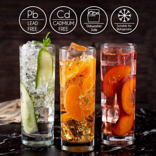  [아마존베스트]Volarium Highball Glasses with Heavy Base, Clear Drinking Glasses Set for Water, Juice, Cocktails, Wine, Beer, and Whiskey, 12 1/4 Ounce, Set of 6