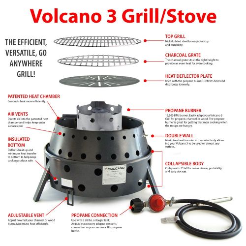  Volcano Grills 3 Grill/Stove Bundle Includes Lid and Cookbook, Grey