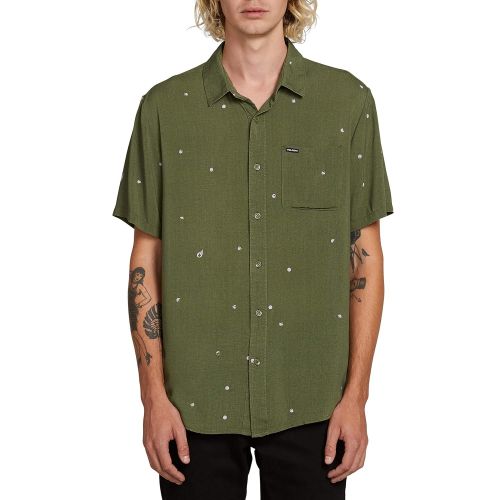  Volcom Mens Hole Punch Short Sleeve Button Up Shirt