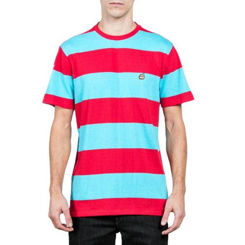  Volcom Mens Short Sleeve Burger X Striped Crew Shirt