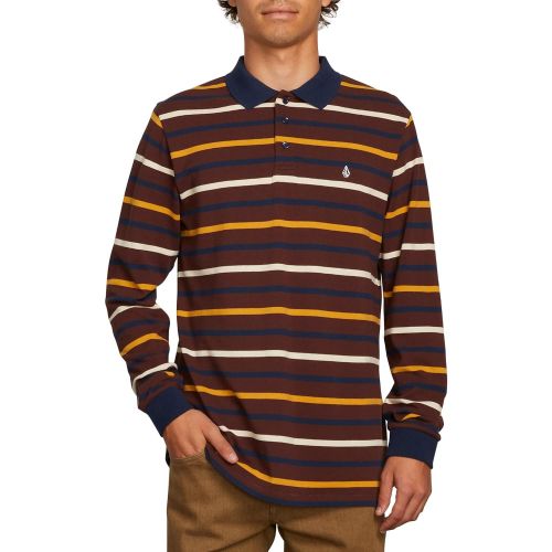  Volcom Mens Gon James Striped Long Sleeve Polo Shirt