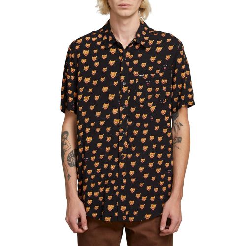  Volcom Mens Ozzie Cat Short Sleeve Button Up Shirt