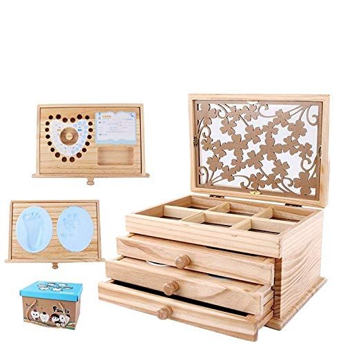  VolksRose Newborn Baby Keepsake Memories Shower Present Gift Wooden Box Unisex Set - Birth Certificate Holder, Handprint Kit, Baby Tooth - Boys and Girls Designs Available #1