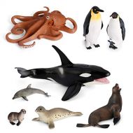 Volnau Sea Creature Toys 8PCS Antarctica Ocean Sea Animal Figurines for Toddlers Kids Christmas Birthday Gift Plastic Fish Toys Preschool Pack and Bath Penguin Killer Whale Figures