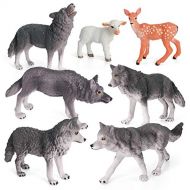 Wolf Toys Figures Animal Toys VOLNAU 7PCS Wolf Figurines Zoo Pack for Toddlers Kids Christmas Birthday Gift Preschool Educational Sheep Wolf Jungle Forest Animals Sets
