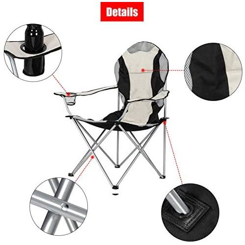  Volowoo Heavy Duty Camping Chairs,Portable Folding Oversized Camping Chair with 1 Cup Holder for Indoor or Outdoor,Support 330 LBS Weight Capacity for Beach Patio Pool Park (Grey&Black)