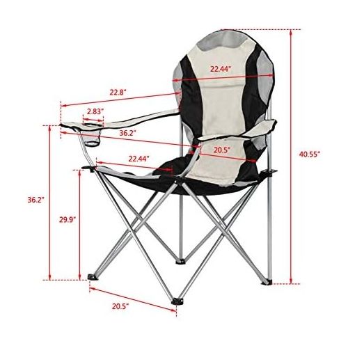  Volowoo Heavy Duty Camping Chairs,Portable Folding Oversized Camping Chair with 1 Cup Holder for Indoor or Outdoor,Support 330 LBS Weight Capacity for Beach Patio Pool Park (Grey&Black)