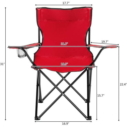  Volowoo Camp Chair,Portable Folding Chair with Arm Rest Cup Holder and Carrying and Storage Bag (Red, (19.69 x 19.69 x 31.50))