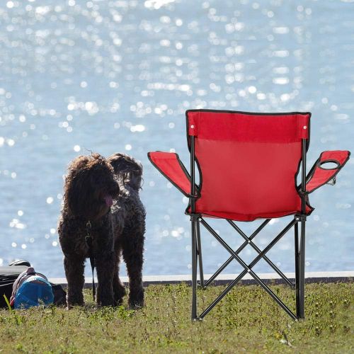  Volowoo Camp Chair,Portable Folding Chair with Arm Rest Cup Holder and Carrying and Storage Bag (Red, (19.69 x 19.69 x 31.50))