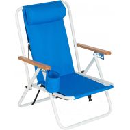 Volowoo Folding Lounge Chair,Portable High Beach Chair,Patio Folding Lightweight Camping Chair, Outdoor Garden Park Pool Side Lounge Chair, with Cup Holder, Adjustable Headrest,Blue