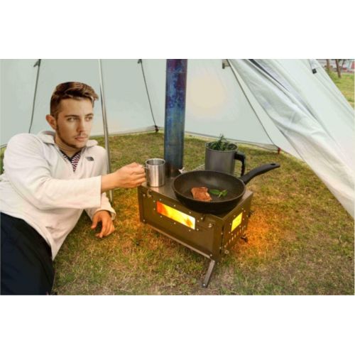  Volowoo Tent Wood Stove,Camping Tent Stove,Portable Wood Burning Stove,Ultra-Light Folding Outdoor Camping Stoves Cooking Grill, for Camping, Tent Heating, Hunting, Outdoor Cooking (A)