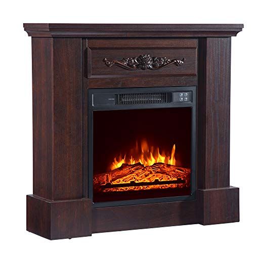  Volowoo Wood Fireplace Cabinet,1400W Fireplace with Single Color / Fake Firewood / Heating Wire / Small Remote Control (32inch)
