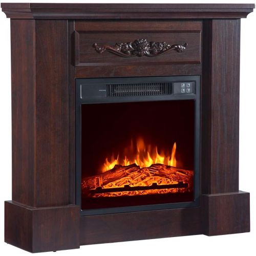  Volowoo Wood Fireplace Cabinet,1400W Fireplace with Single Color / Fake Firewood / Heating Wire / Small Remote Control (32inch)