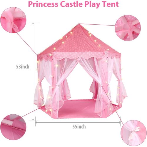  [아마존베스트]Volscity Princess Tent for Girls,Kids Castle Play Tent with LED Star Lights,Large Playhouse Girl Toy Gifts Age 3+,Indoor and Outdoor Games 55.5x 53(DxH) Pink