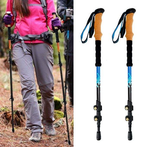  Volwco Trekking Poles - Collapsible, Strong, Lightweight, Shock-Absorbent, Carbon Fiber Hiking, Walking & Running Sticks with Natural Cork Grips, 1 Pair