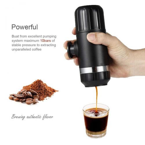  Volwco Tragbare Espressomaschine, Filterkaffeemaschine, Mini-Kompaktreisekaffeemaschine Einfache Reinigung Und Platzersparnis Fuer Zuhause, Buero, Reisen, Outdoor, Schwarz