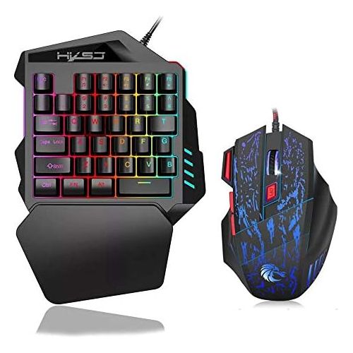  [아마존베스트]Volwco Mechanical Gaming Keyboard Einhand Gaming Tastatur 35 Schluessel LED RGB Hintergrundbeleuchtung Schnell Responsive Mini Gaming Keypad Mit Gaming Mouse Fuer Xbox One / PS4 / PC