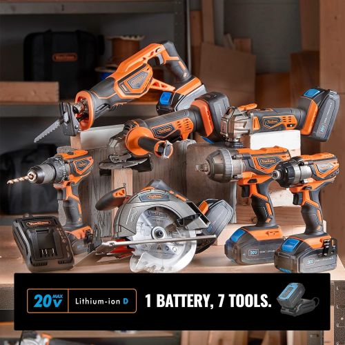  VonHaus 20V MAX Cordless Oscillating Multi-Tool Kit with Variable Speed, LED Light, Dust Extractor and 20 Piece Accessories Set - 2.0Ah Lithium-Ion Battery and Charger Included