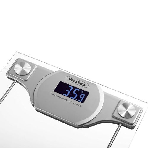  VonHaus Digital Bathroom Scale - Glass/Silver Body Weight Scales with Large LCD Display - 400 pounds /...