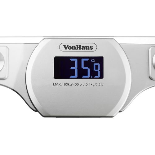  VonHaus Digital Bathroom Scale - Glass/Silver Body Weight Scales with Large LCD Display - 400 pounds /...