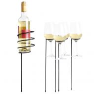 VonShef 5pc Outdoor Drink Holder Stakes Set - Holds Wine Bottle & 4 Glasses - Ideal for Yard, Picnic, Beach, BBQ, Camping & Outdoor Dining